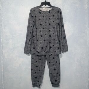 Ekouaer Womens Gray Pajama Set Long Sleeve Star Print Soft Pjs Lounge Pockets Sm